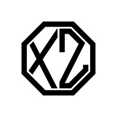 XZ initial monogram logo, octagon shape, black color