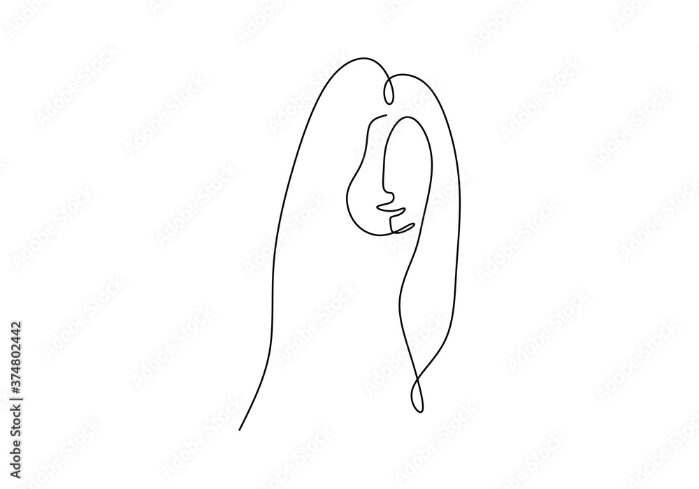 Poster one continuous line of face abstract isolated on white background.