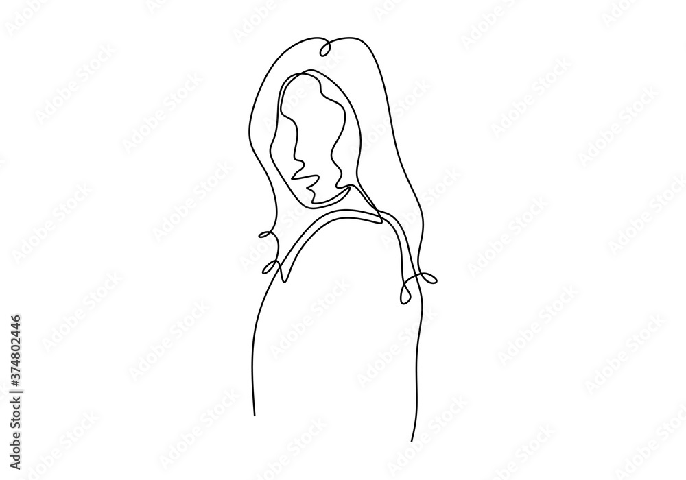 Poster one continuous line of face abstract isolated on white background.