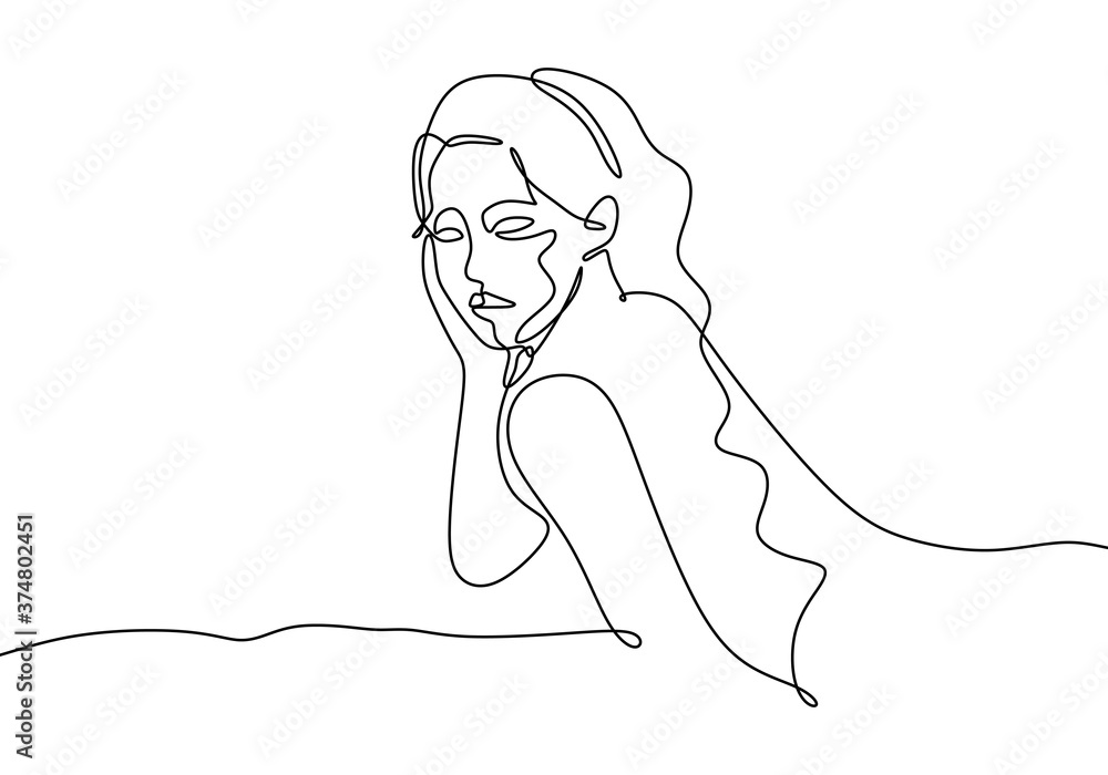 Poster one continuous line of face abstract isolated on white background.