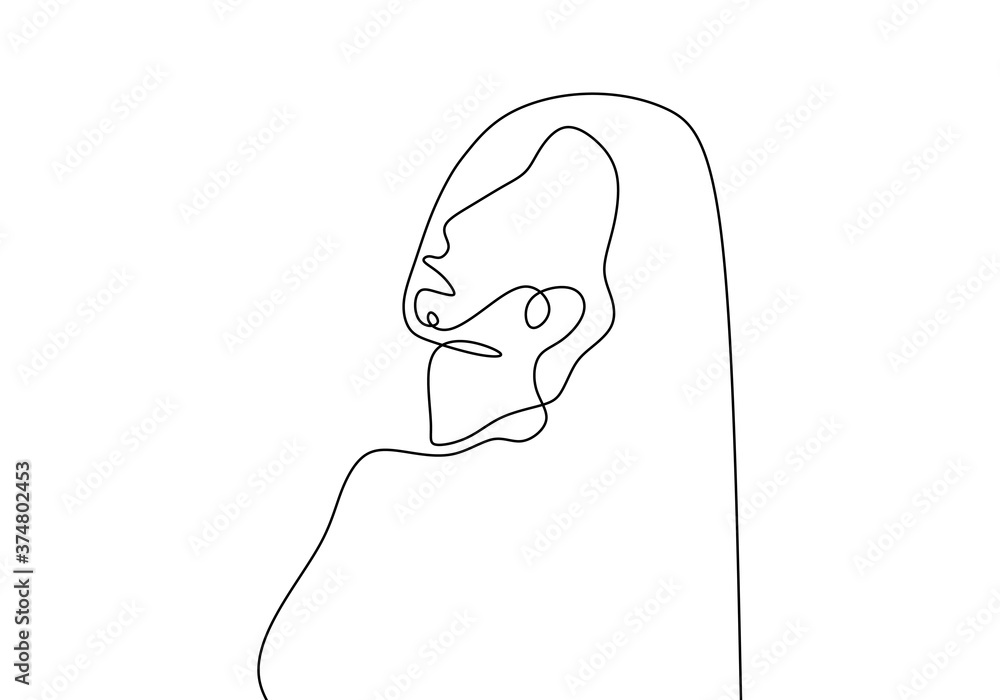 Aufkleber one continuous line of face abstract isolated on white background.