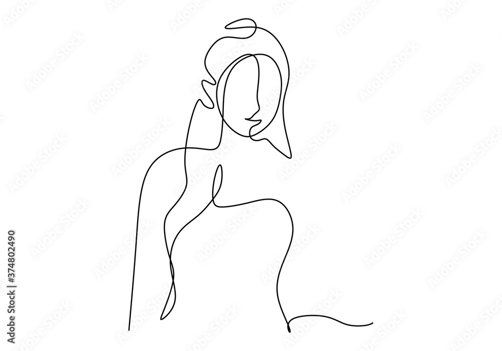 Poster one continuous line of face abstract isolated on white background.