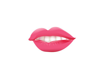 Fototapeta premium Realistic style woman's lips on white background. Use it for beauty poster design.