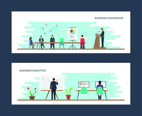 Business Conference and Business Analysis Flat Illustration 
