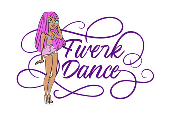 Twerk poster design. Cartoon style girl. Poster for booty dance course or battle.