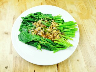 Kale in Oyster Sauce on a plate
