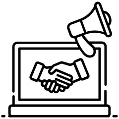 
Vector design of megaphone with relationship marketing, line icon design 
