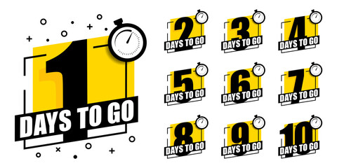 Countdown of days 1,2,3,4,5,6,7,8,9,10. The days left badges. A countdown is going on, one day I left a badge and a label to calculate the date of work. Offer timer, sticker limited to a few days.