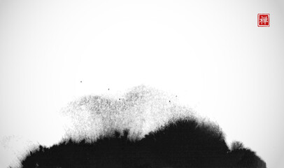 Abstract black ink wash painting in East Asian style. Grunge texture. Traditional Japanese ink painting sumi-e. Translation of hieroglyph - zen