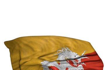 cute any holiday flag 3d illustration. - Bhutan flag with large folds lay in the bottom isolated on white