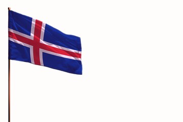 Fototapeta premium Fluttering Iceland isolated flag on white background, mockup with the space for your content.