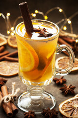 Winter  hot drink with spices. Christmas composition