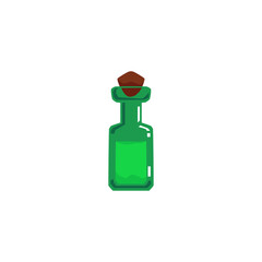 Green ancient bottle of magic potion cartoon flat vector illustration isolated.