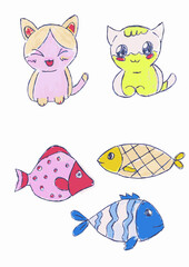 set of funny cartoon fishes