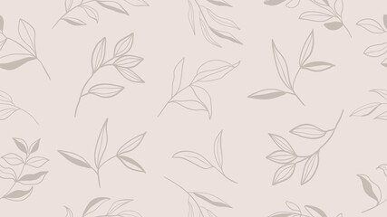 Floral line art. Vector seamless background pattern. Foliage hand drawn design for art deco, wallpaper, print, fabric and website.