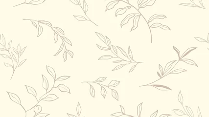 Behang Bloemenprints Floral lijntekeningen. Vector naadloze achtergrondpatroon. Gebladerte hand getekend ontwerp voor art deco, behang, print, stof en website.