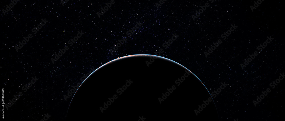 Wall mural dawn on the blue planet earth in space. sunset panorama, eclipse. elements of this image are furnish