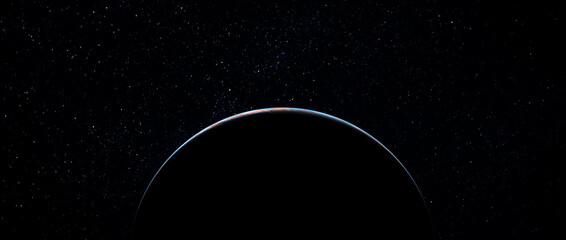 Dawn on the blue planet Earth in space. Sunset panorama, Eclipse. Elements of this image are...
