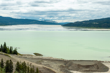Large tailings pond for a copper mining operation in British Columbia, Canada