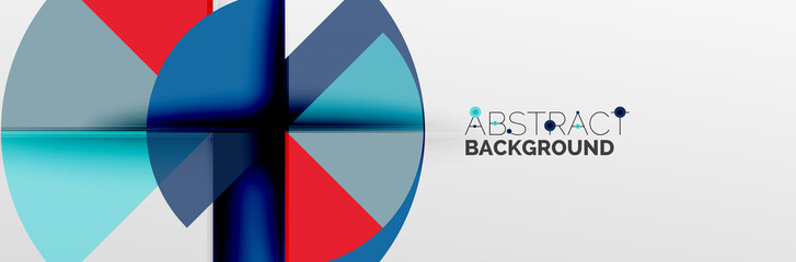 Bright color circles, abstract round shapes and triangles composition with shadow effects. Vector modern geometric design template