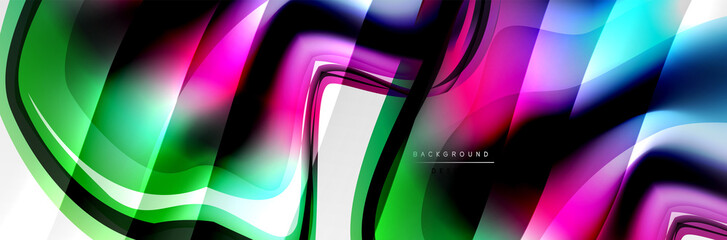 Vector abstract background, flowing liquid style bubble with metallic, color quicksilver chrome texture and color glow effects