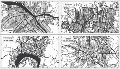 Pontianak Indonesia City Map in Black and White Color. Outline Map.