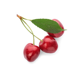 Ripe sweet cherry on white background