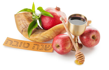 Composition for Rosh Hashanah (Jewish New Year) celebration on white background