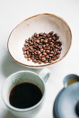 coffee Americano on marble table with copy space