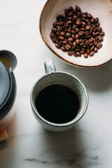 coffee Americano on marble table with copy space