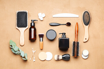 Personal hygiene products on color background. Ecology concept