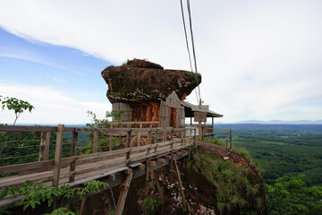 Beautiful mountain landscape with red stone cliff of Phu Thok the famous tourist attraction of Bueng Kan