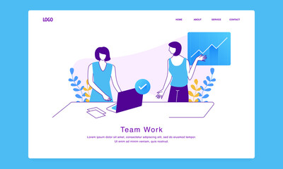 Modern custom illustration concept of women working together as a team for website and mobile website. landing page template