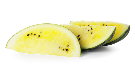 Cut yellow watermelon on white background