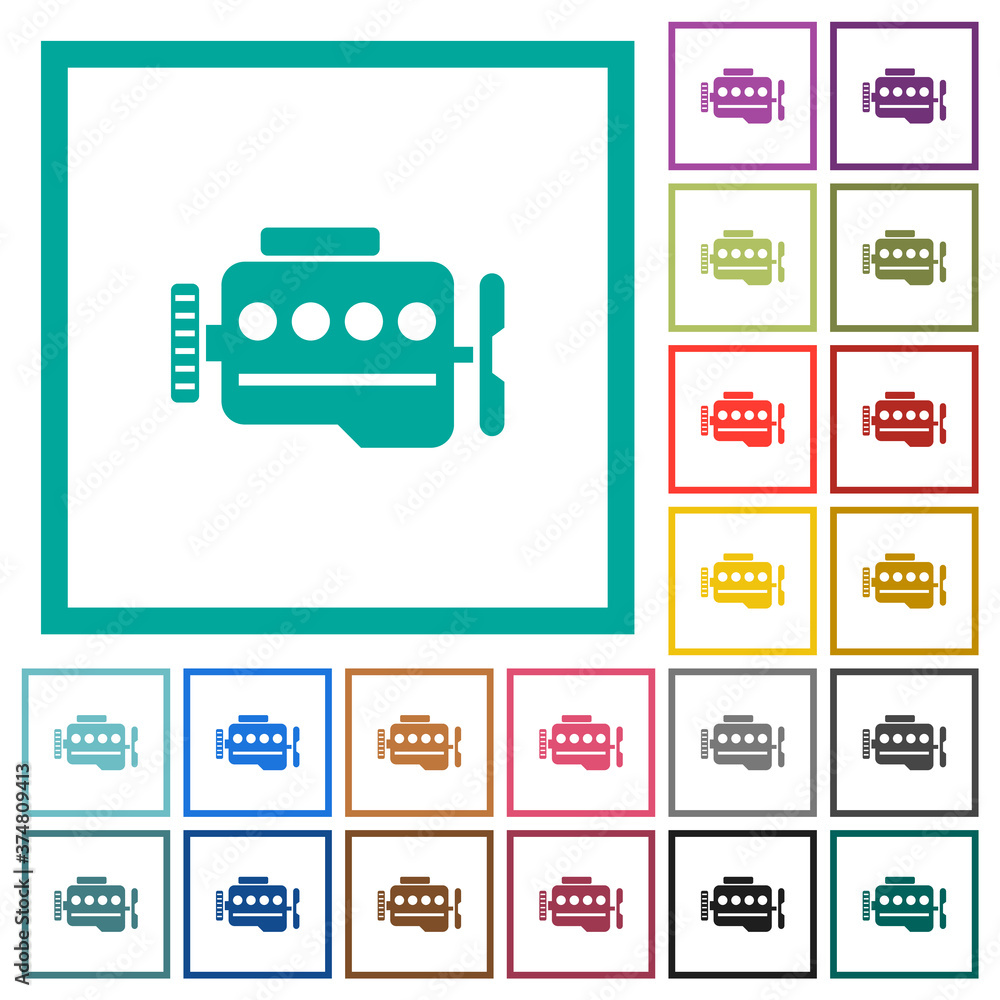 Poster engine symbol flat color icons with quadrant frames