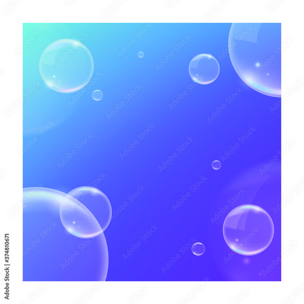 Poster realistic blue background with bubbles . isolated vector elements