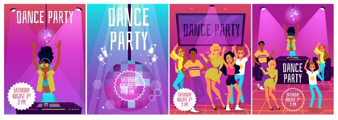 Set of dance party poster or banner templates flat vector illustration.