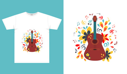 Abstract bright print with a guitar for t-shirt and other fashion clothing. Vector illustration.