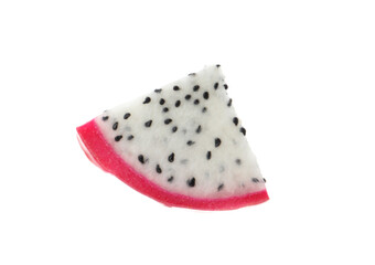 Slice of delicious ripe dragon fruit (pitahaya) on white background