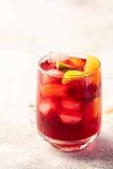 Refreshment acholic beverage  sangria or punch making with red wine, orange and other fruit. Summer drink for party