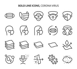 Corona virus, bold line icons.