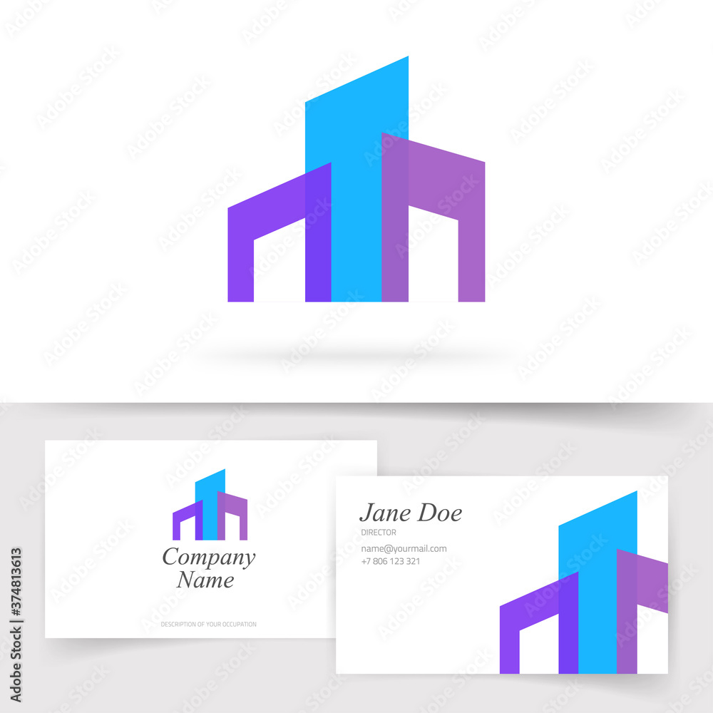 Aufkleber building construction abstract logo vector with business card template design, architecture developm