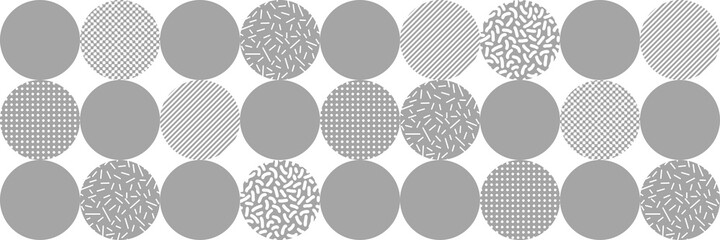 Circles of different shades and textures. Abstract vector background, banner. Shades of gray.