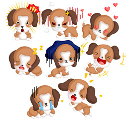 a vector set of many beagles in different emotions