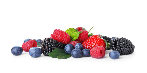 Mix of different fresh berries isolated on white