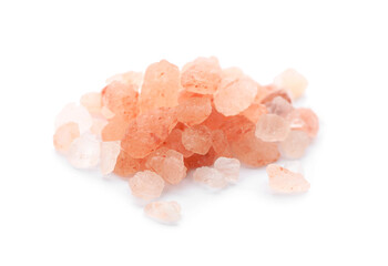 Pile of pink himalayan salt isolated on white