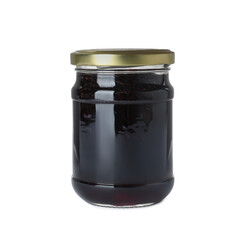 Jar of blueberry jam isolated on white
