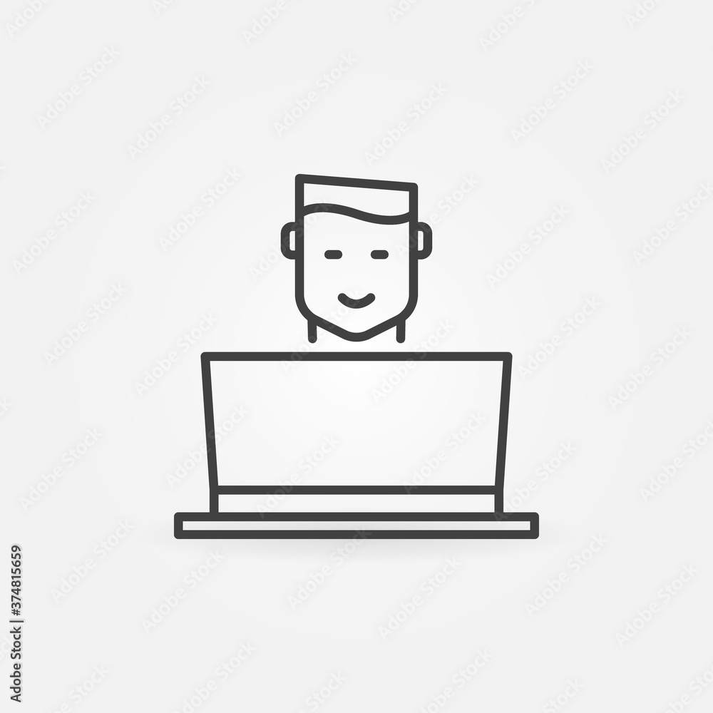 Aufkleber man working on laptop vector concept icon or symbol in thin line style