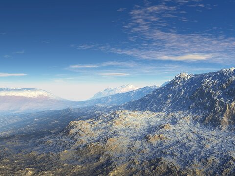 3D illustration  of a mountainous landscape