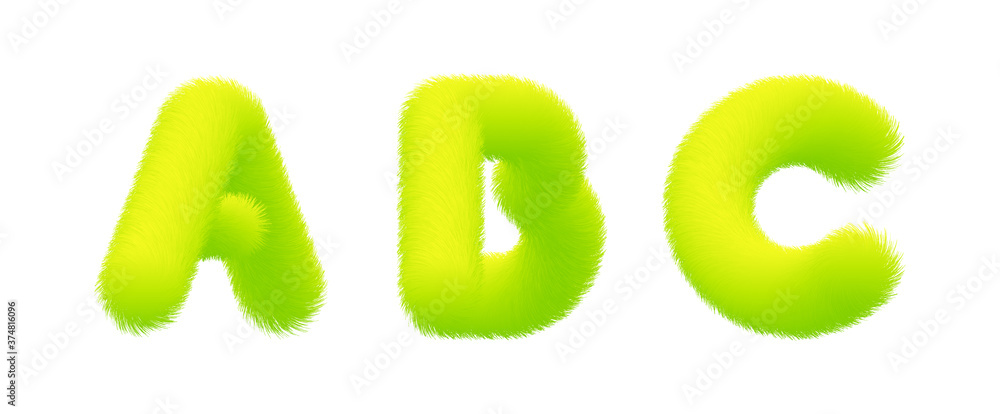 Poster set of high quality 3d shaggy letter a b c on white background . isolated vector element